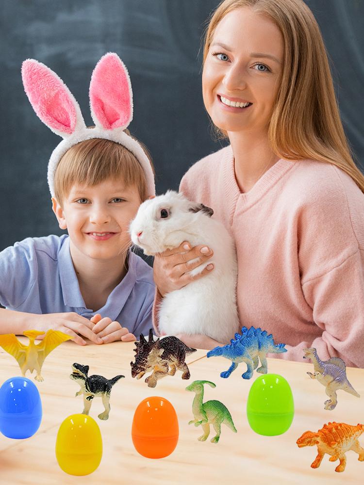 12 Pack Prefilled Easter Eggs with Dinosaur Toys Easter Basket Stuffers Surprise Easter Eggs for Kids Boys Girls