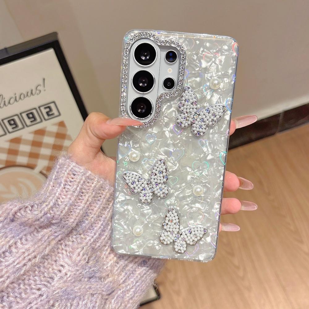 Aurora Love Heart Butterfly Case for Samsung Galaxy S26 S25 Ultra S24 Plus S23 FE A55 A56 A16 A54 A35 Laser Shell Pattern Cover