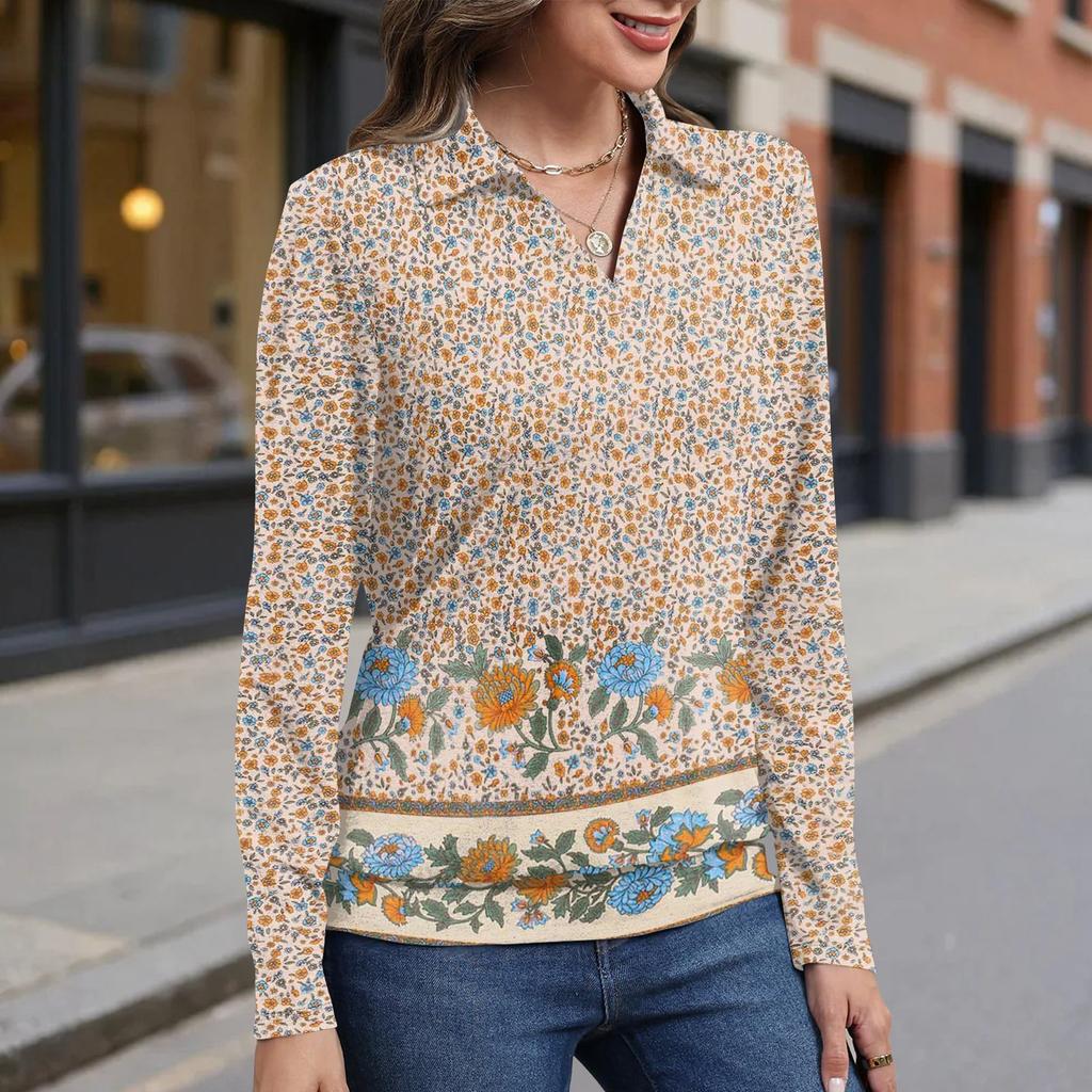 Women's retro printed fashionable long-sleeved top