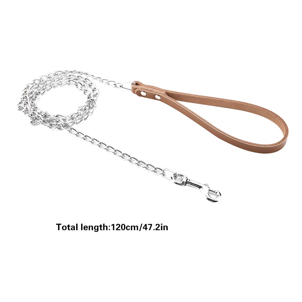 Metal Dog Leash Training Collar Rope   Strap with PU Handle (Brown)