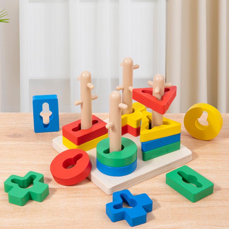 Montessori Geometric Stacking Rings Puzzle Toy for Intellectual Development In Children Aged 0-3