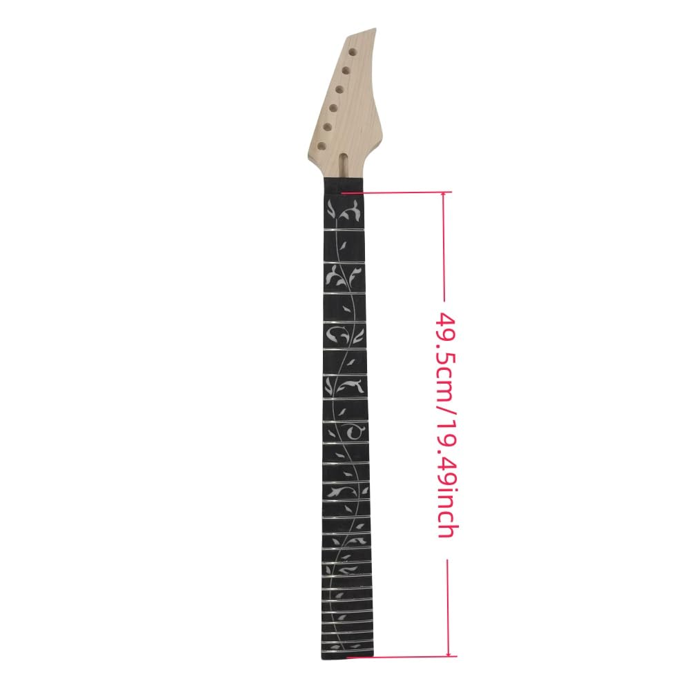 Yinfente Electric Guitar Neck 24 Frets 25.5 Inch Maple Wood Rosewood Fretboard Tree and Vine Inlay Floyd Rose Lock Style DIY Guitar Project
