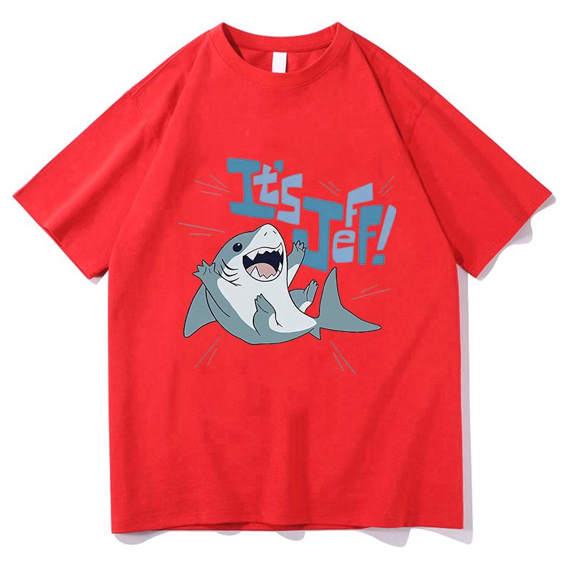 Kawaii Jeff Der Landhai T-Shirt Kurzarm Mode Baumwolle T-Shirt Grafikdruck Gothic Retro T-Shirt Camisetas Weiche T-Shirts