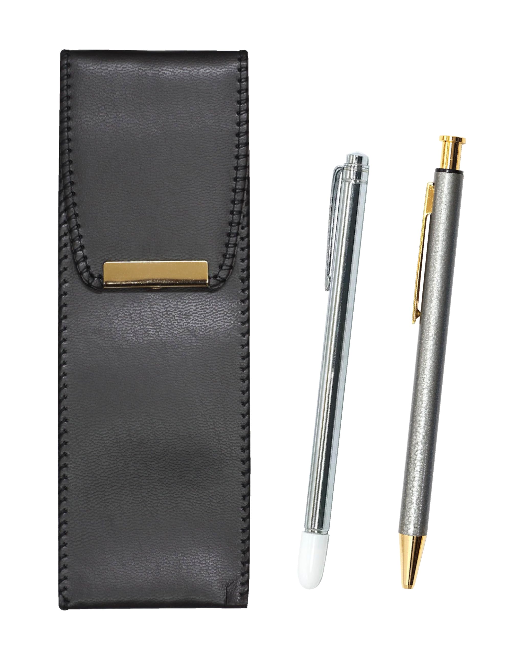 

pen case with metal pointer and NQ26 lizard finish ballpoint pen gray Eco-leather all-metal knock-style set, (BR-701S-NQ26B-H) серый