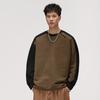 High-End 420G Heavy Splicing Design Long-Sleeved Sweater Men'S Contrasting Color Loose Casual Top
