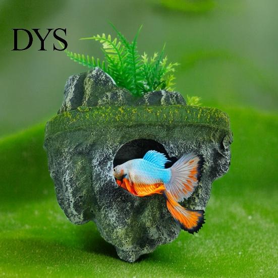 Safe PVC Resin Ornament Floating Rock Aquarium Decoration, Realistic Moss with Shrimp Resting Shelter Cave, Fish Tank Hideout for Betta Guppy