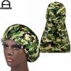 Camo Silky Durag Match Bonnet Women Camo Pattern Print Fabric Ankara Bonnets Sleeping Cap Ladies Turban