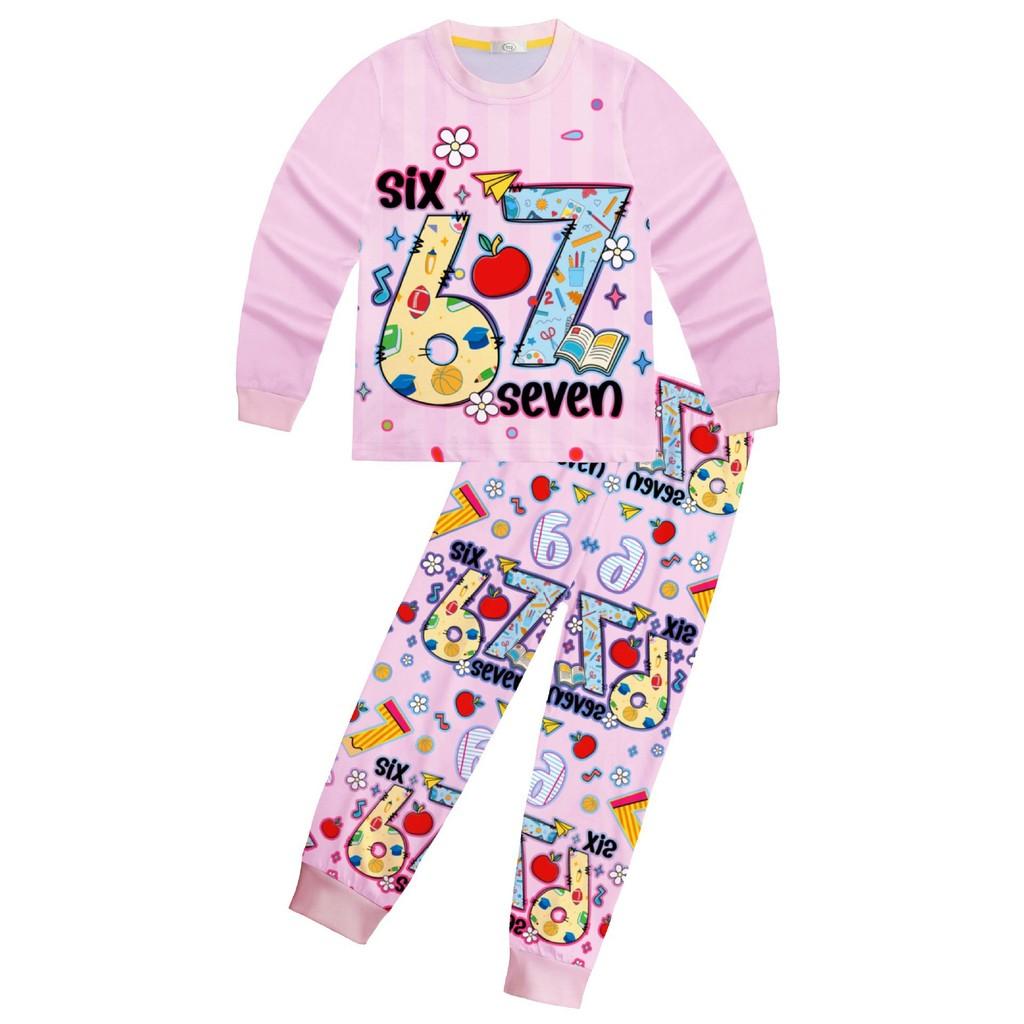 

81260 Kids Boys Girls Steal a Brainrot 67 Print T-Shirt Top Pants Pajamas Sleepwear Sets 150cm рожевий