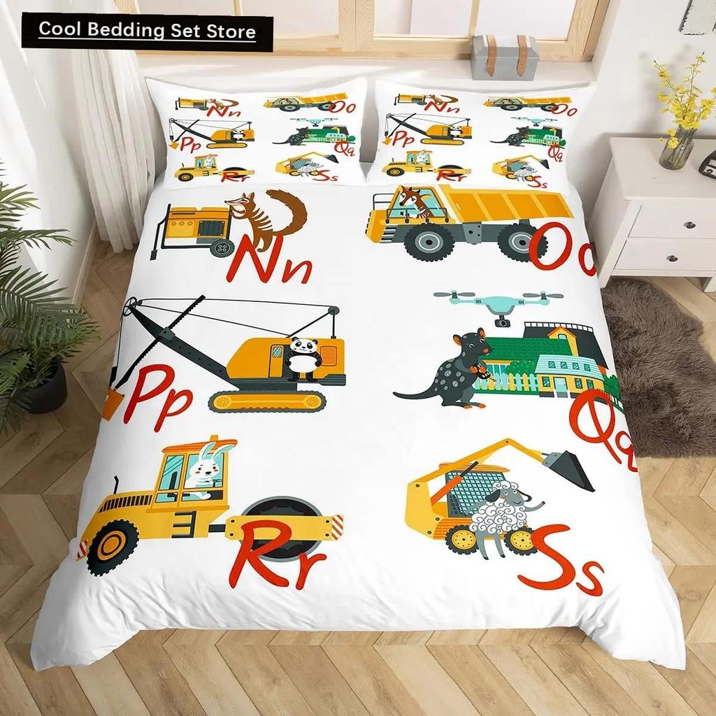 Comforter Cartoon Numbers King Queen Lovely Animals Bedding Set Kids Colorful English Alphabet 2/3Pcs Polyester