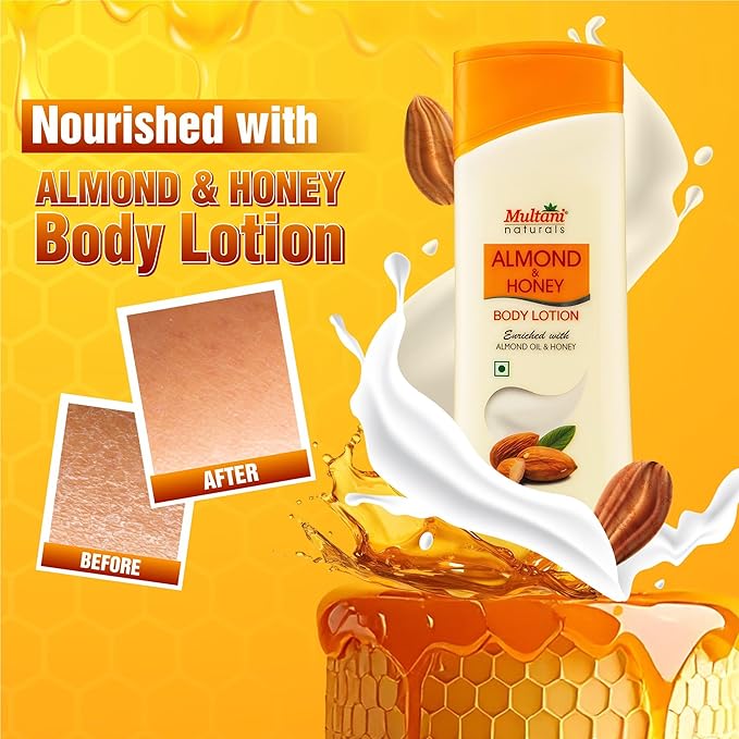 Multani Natural Almond & Honey Body Lotion Pack of 2 100 ml Each Hydrating Moisturizing Nourishing Refreshing Skin Care