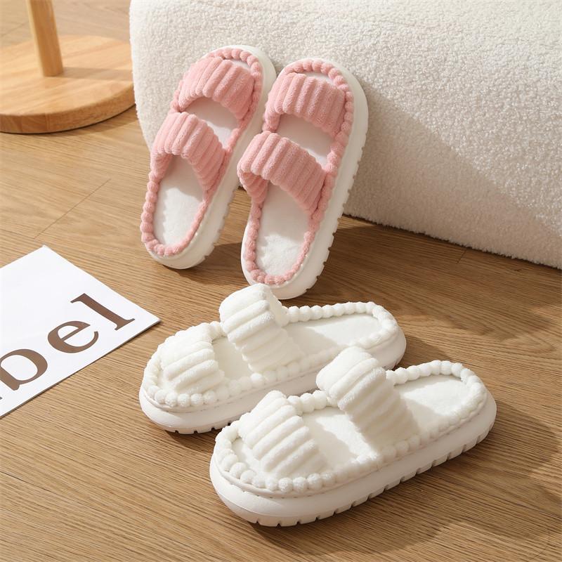 Fashion Shevalues Winter Corduroy Plush Women's Slippers Platform Slip On Home Slides Warm Indoor Slides Furry Soft Sole Women Slippers