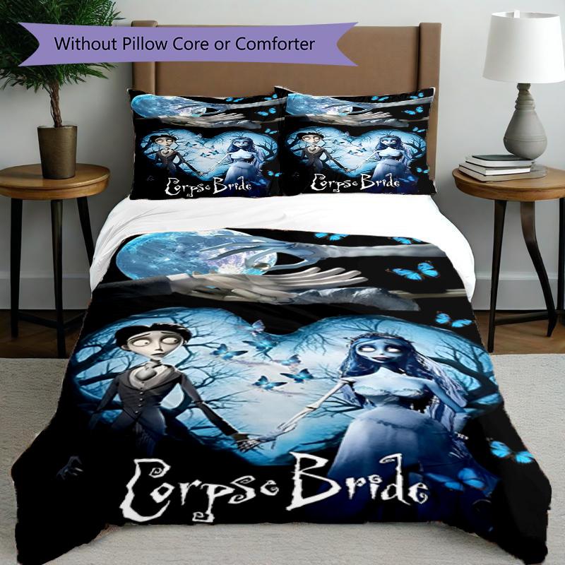3pcs Duvet Cover Set (1*Duvet Cover + 2*Pillowcase, Without Core), Corpse Bride Print Bedding Set, Bedroom Decor, All‑Season, Birthday Gift