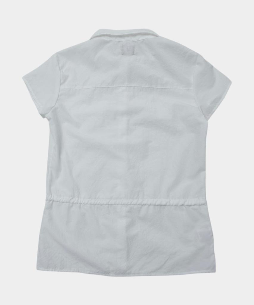 SOME PLACE Ribbon Strap String Snap Point Round Collar Short Sleeve Blouse Shirt [White]