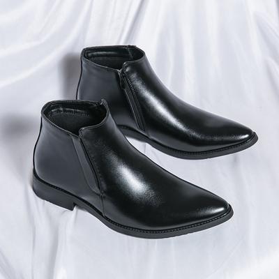 Špicatá špička Pánska vysoká obuv Klasické Retro Kožené Chelsea Boots Pánske Bočný zips Módne členkové topánky Pánske Business topánky
