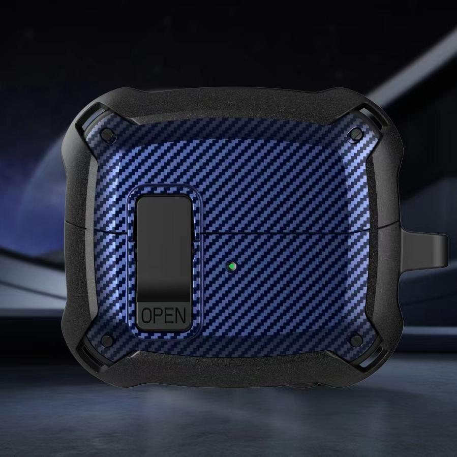 Carbon Fiber Case For Samsung Galaxy Buds 3/Galaxy Buds 3Pro with Keychain Secure Lock Shockproof Protective Case for Woman Man