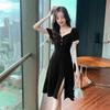 Elegant Forest Girl Slim-Fit Little Black Dress - Hepburn Style, Youthful Waist-Cinching Summer Design