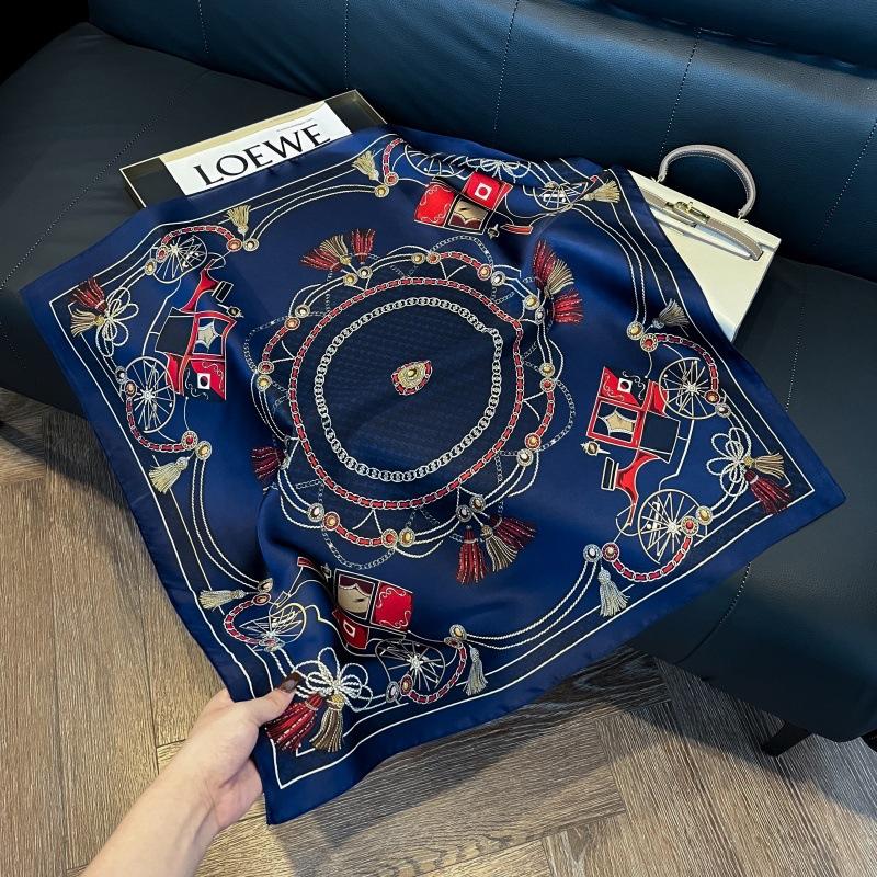 Silk scarf women's spring and autumn decoration versatile ins simple style striped square scarf streamer simulation silk fashion scarf scarf scarf
