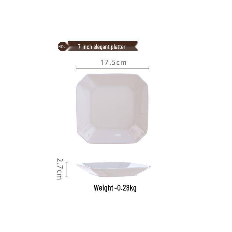 White High-Grade Bone China Square Deep Plate for Steak and Pasta