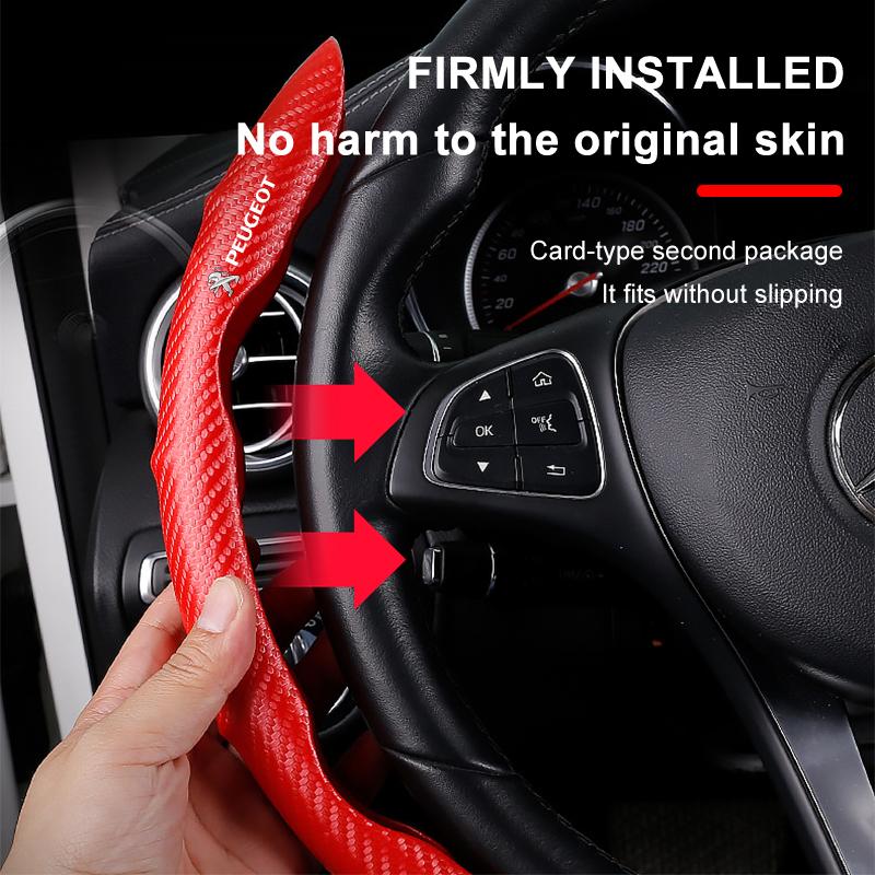 2pcs Carbon Fiber Non-Slip Steering Wheel Cover Car Accessories For Peugeot 308 408 508 RCZ 208 3008 2008 206 207 108 406 407 408 206 207 208 306 307