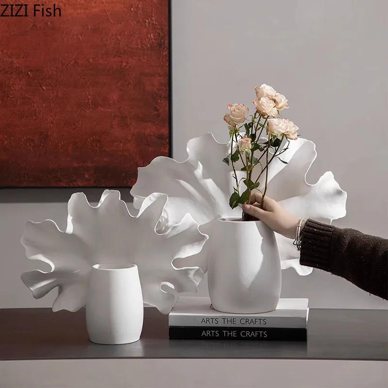 Blooming Flowers Ceramic Vase Desk Decoration Floral Arrangement Artificial Flowers Decorative White Vases Room Aesthetic Decor
