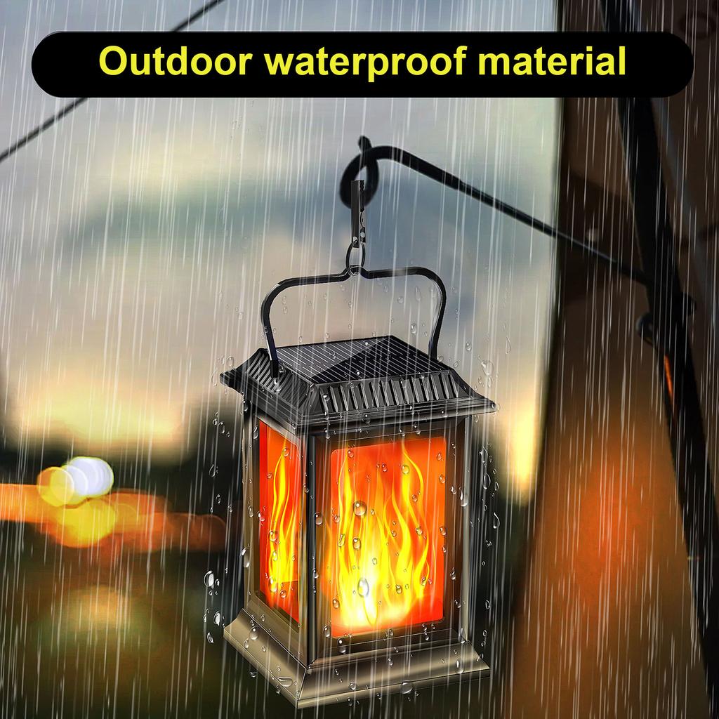 Solar Flickering Flame Lights, 2 Pack Outdoor Hanging Lights, Auto Dusk to Dawn, IP65 Rainproof Solar Lantern for Patio