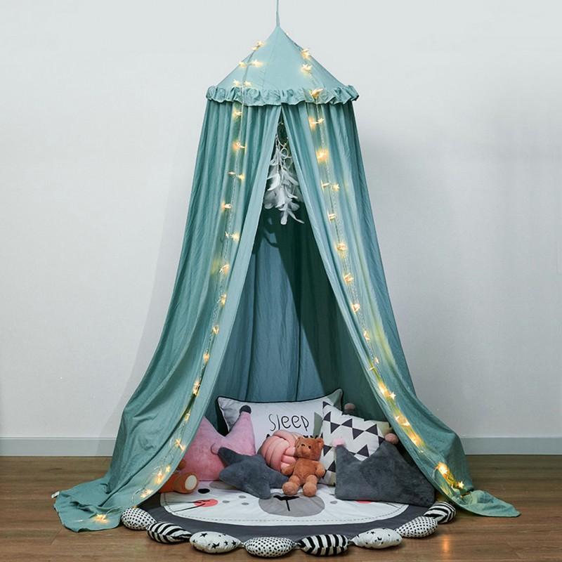 Kids Bed Canopy Tent With Mosquito Net Windproof Light-Blocking Dome Style No-Drill Installation Nursery