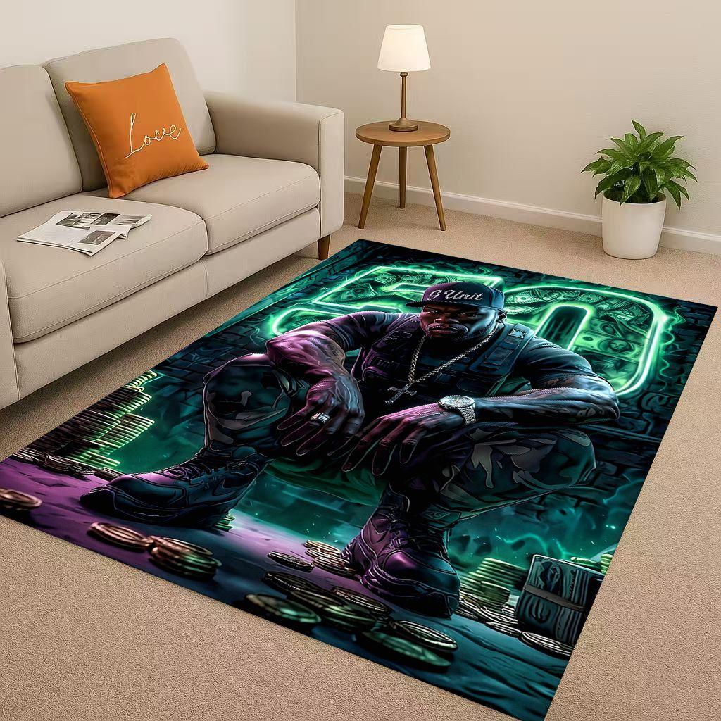 3D Classic Top Hip Hop Rapper Star Cartoon Art Living Room Non-Slip Area Rug Carpet for Bedroom Playroom Sofa,Home Decor Doormat