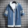 Felpe con cappuccio alla moda da uomo Estate Abbigliamento da uomo T-shirt Cerniera Cappuccio Cartone animato Stampa Casual con cappuccio Manica corta Uomo