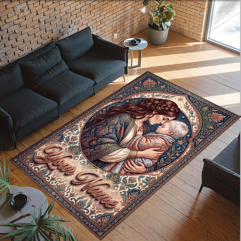 Valentine Love Theme Crystal Velvet Rug Personalized Custom Name Text Soft Floor Mat Home Decor
