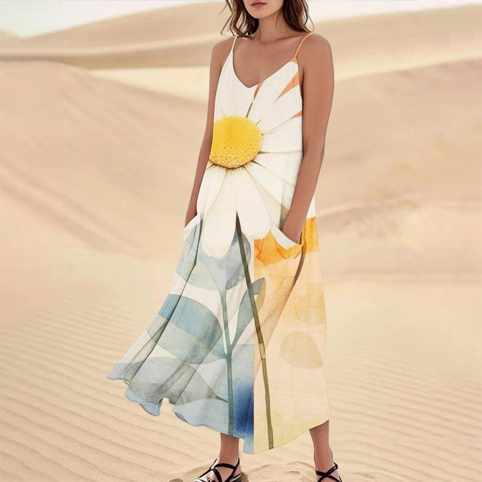 

Женское летнее платье, повседневные свободные длинные пляжные платья для отдыха XL жёлтый