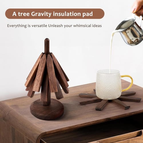 Wooden Trivet for Hot Dishes, Foldable Wooden Tree Trivet, Handmade Tree-shaped Trivet Set with Stand, Reusable Heat-resistant Coasters for Home Kitch