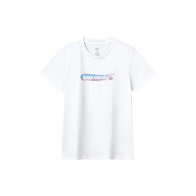 Solid Color Letter Print Round Neck Pullover Short Sleeve T-Shirt Women Tops White 162138109-1