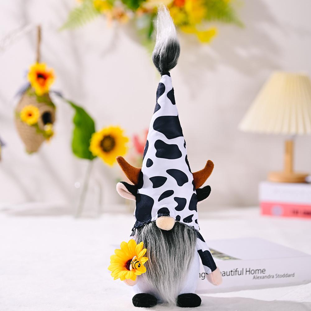 Cow Unique Sunflower Plush Doll With Bee Design For Whimsical Home Accent