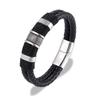 Punk Men Jewelry Black/Brown Braided Leather Bracelet Stainless Steel Magnetic Clasp Bangles 19/21/23cm