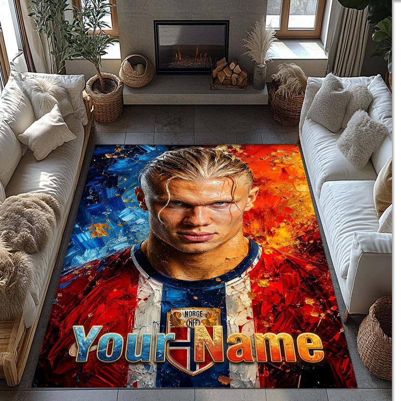 Erling Haaland Printed Crystal Velvet Rug Non‑Slip Crystal Velvet Carpet For Sofa Bedroom Indoor Home Decoration