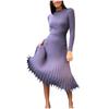 Fashion Women Solid Knitted Dress  Long Sleeves Bottoming Pleated Dress