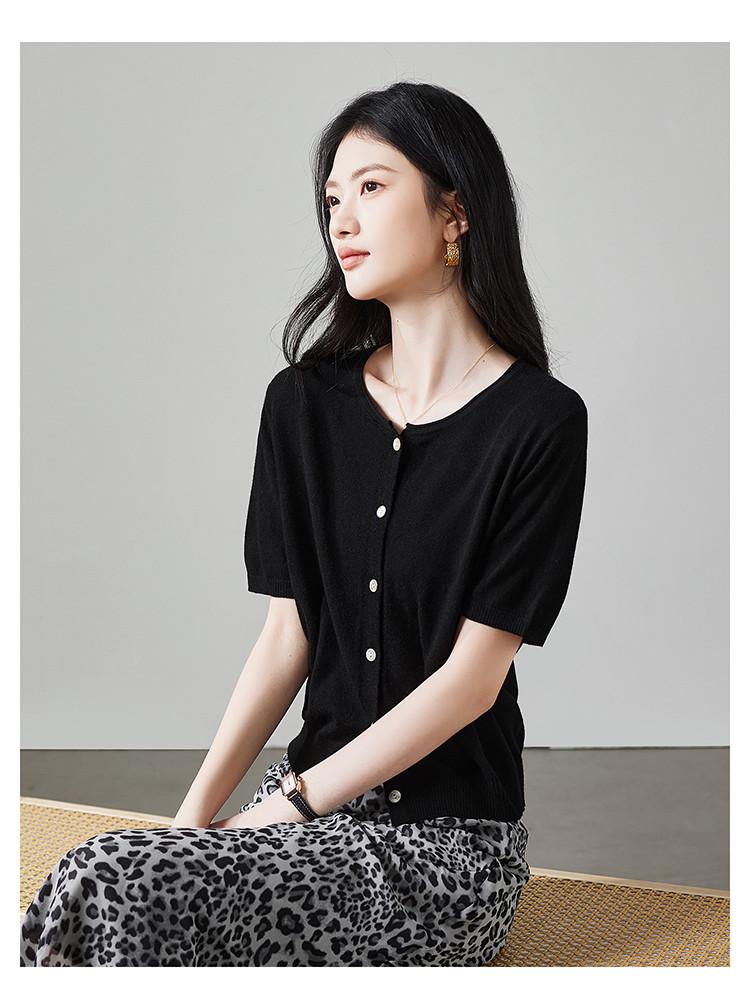 100% sheep wool round neck short sleeved wool sweater for women 2026 spring and autumn casual versatile short knitted top