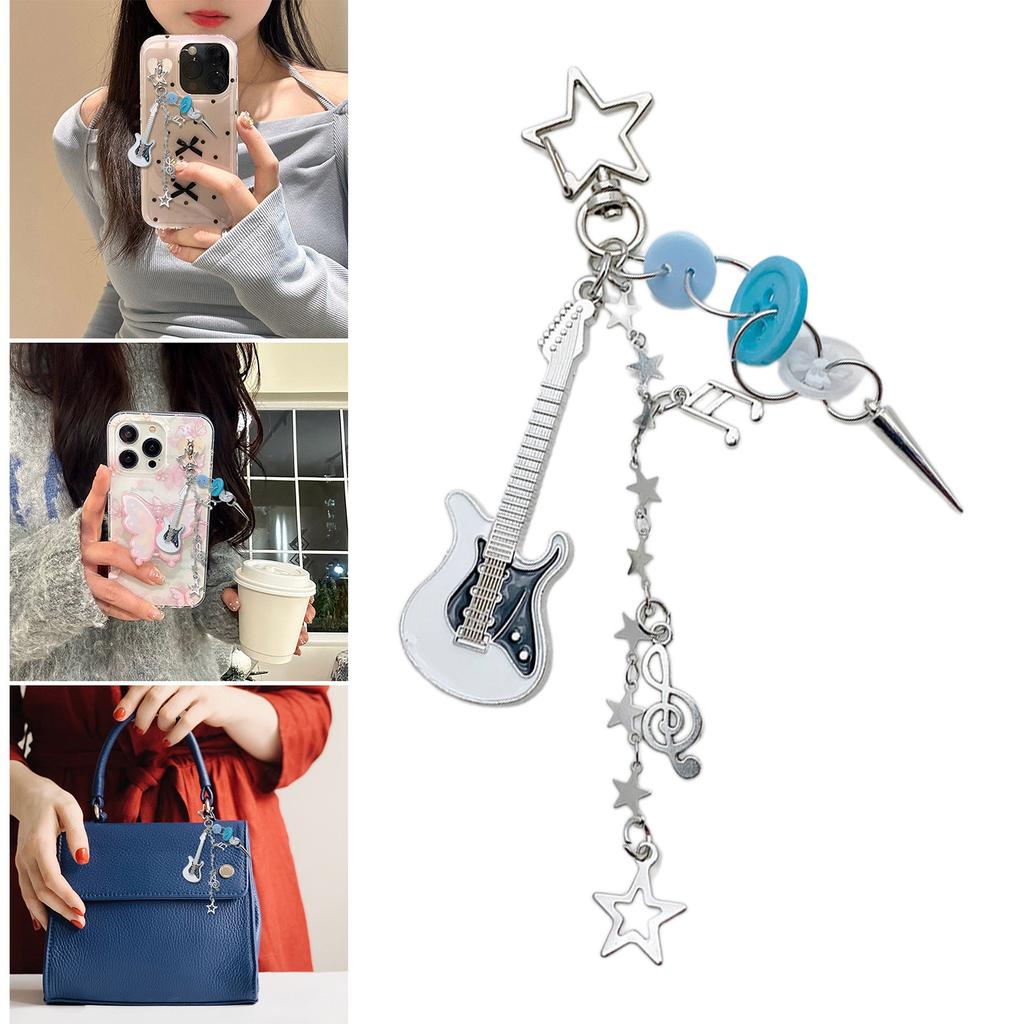 Cute Guitar Star Button Keychain Pendant Bag Phone Pendant Women Backpack Handbag Charm Lovely Hanging Decoration