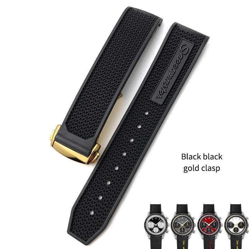 20mm 21mm 18mm 19mm High Quality Rubber Silicone Watchband Fit for Omega Speedmaster Watch Strap Steel Deployment Buckle