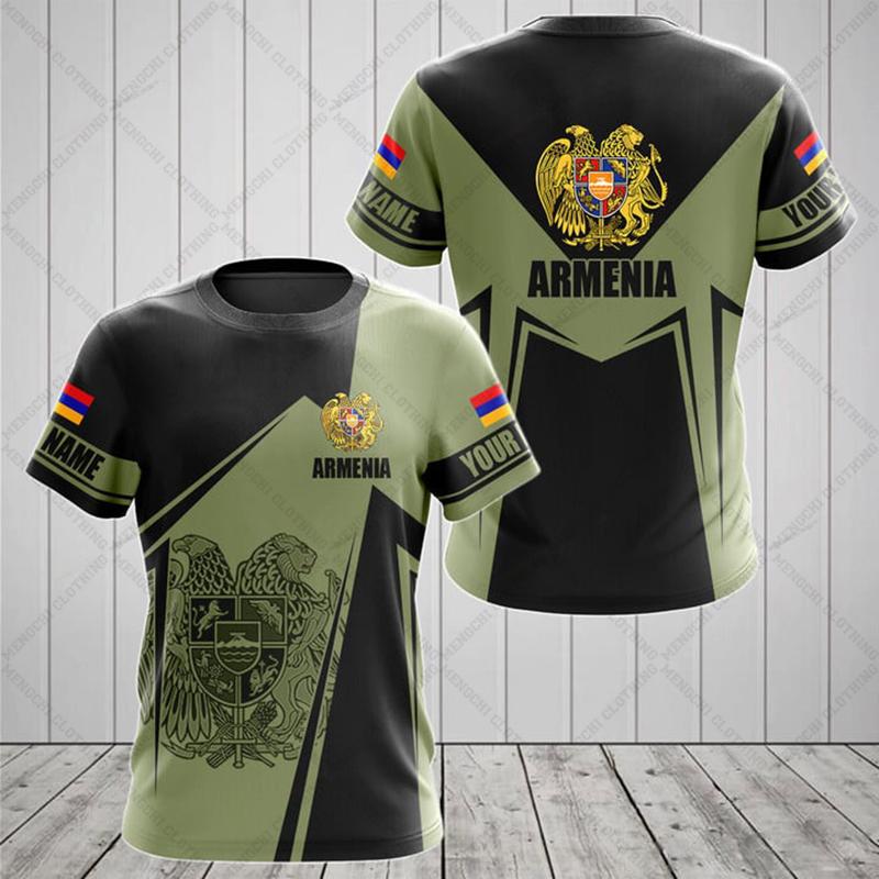 ETST0013 Armeense vlag en wapen grafische T-shirt zomer casual trui herenmode losse T-shirts jongens oversized korte mouwen tops 6XL S