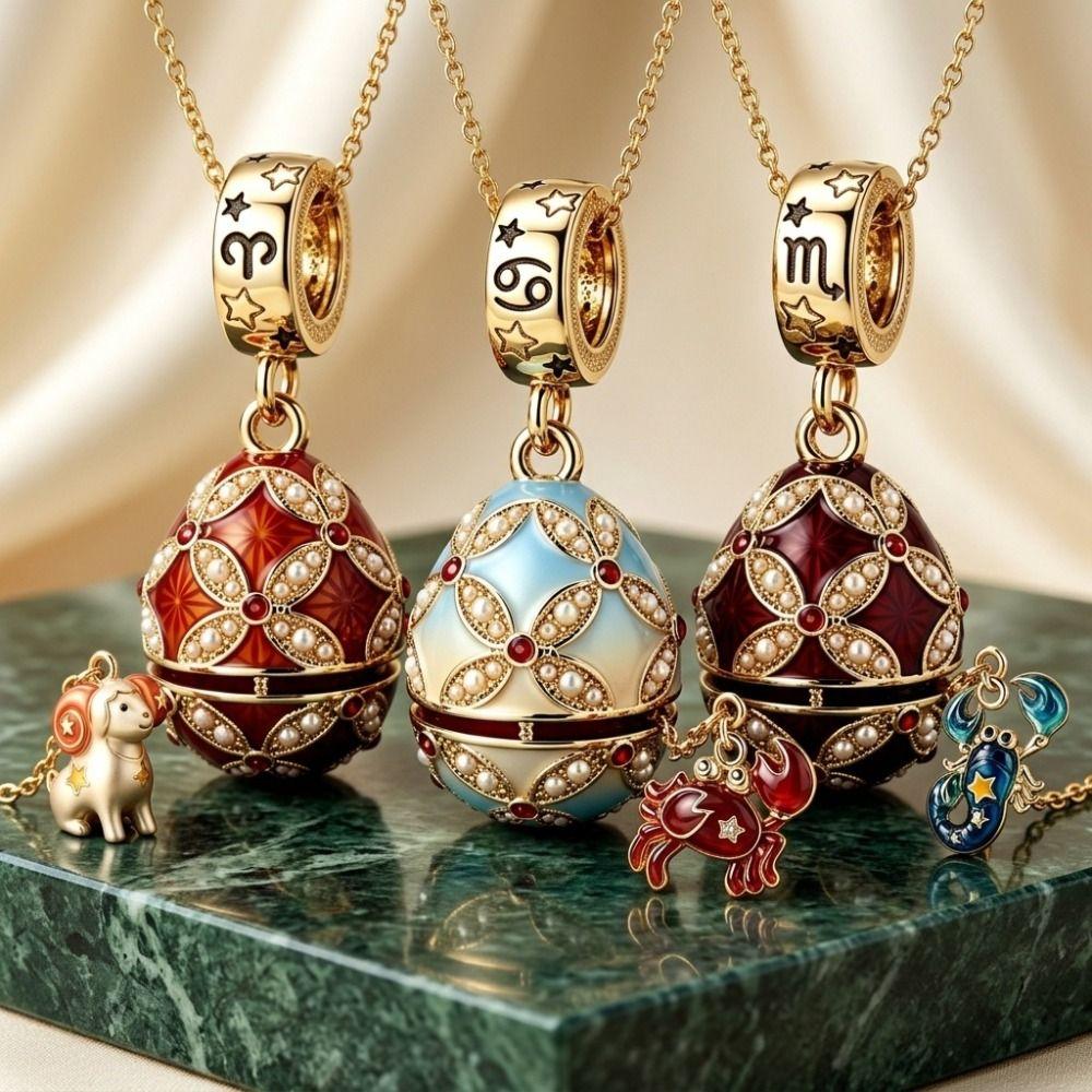 Hollow Locket Russian Egg Necklace New Chinese Style Openable Egg Pendant Women