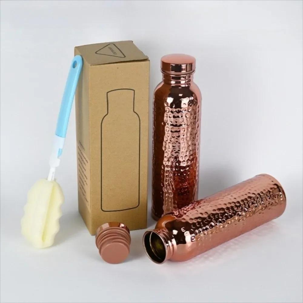 800ML Copper Water Bottle One-Click Open Lid Thermal Insulation Hammer Pattern Bottle Anti-Slip Silicone Base