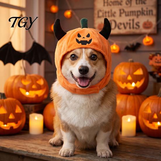 Funny Ghost Face Costume for Small Pets Pet Halloween Pumpkin Hat, Devil Horn Cat Plush Cozy Cosplay Apparel Photo Shoots Hat Cats Dogs, Party