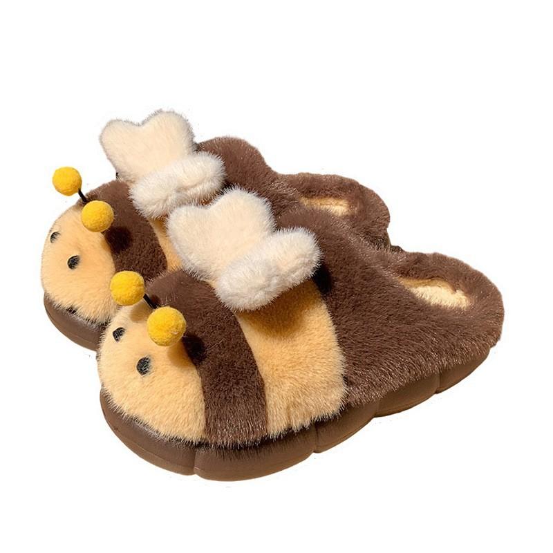 Mengmeng little bee fluffy slippers autumn 2025 new cute home fluffy shoes