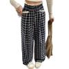 Spring 2025 Women's High Waist Plaid Lace Casual Pants - Korean Style Slimming Straight Wide-Leg Trousers