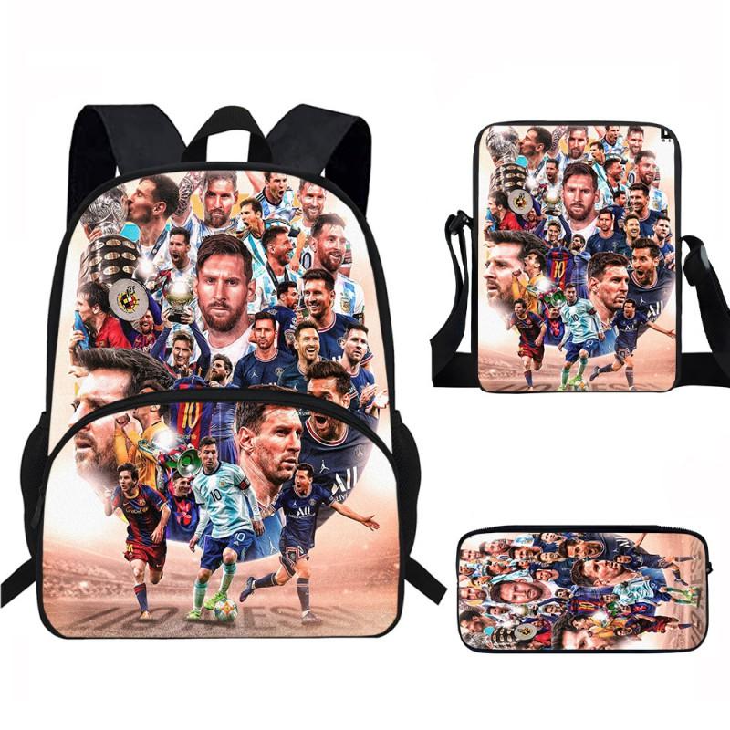 Set Zaino Scolastico per Bambini a Tema Messi con Borsa a Tracolla Astuccio per Studenti Elementari
