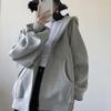 Unisex Solid Color Zip Up Hooded Jacket Oversized Loose Long Sleeve Casual Hoodie Outerwear