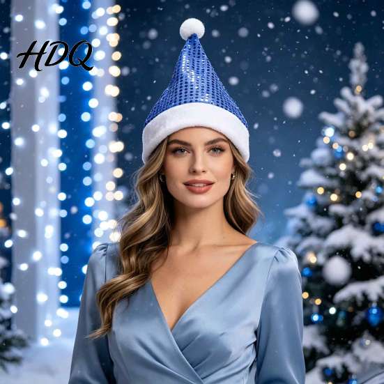 Comfortable Holiday Hat Sequined Santa for Adults Sparkling Christmas Hat Festive Party Adult Costume with Pompom New Year Celebrations Shiny