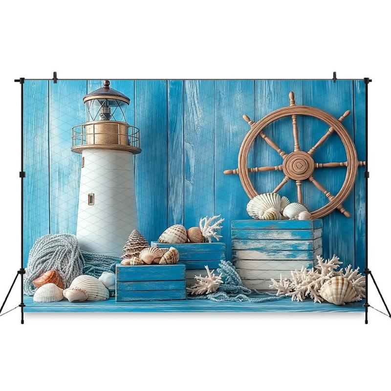 Mocsicka Photography Background Birthday Children Baby Shower Portrait Backdrop Blue Watchtower Ship Pattern Decors Photo Studio