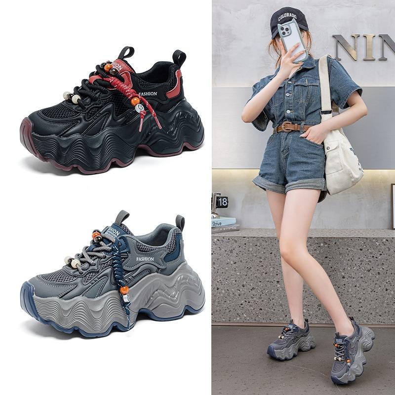 Versatile summer platform shoes women's red beaded fried street sports jogging casual shoes